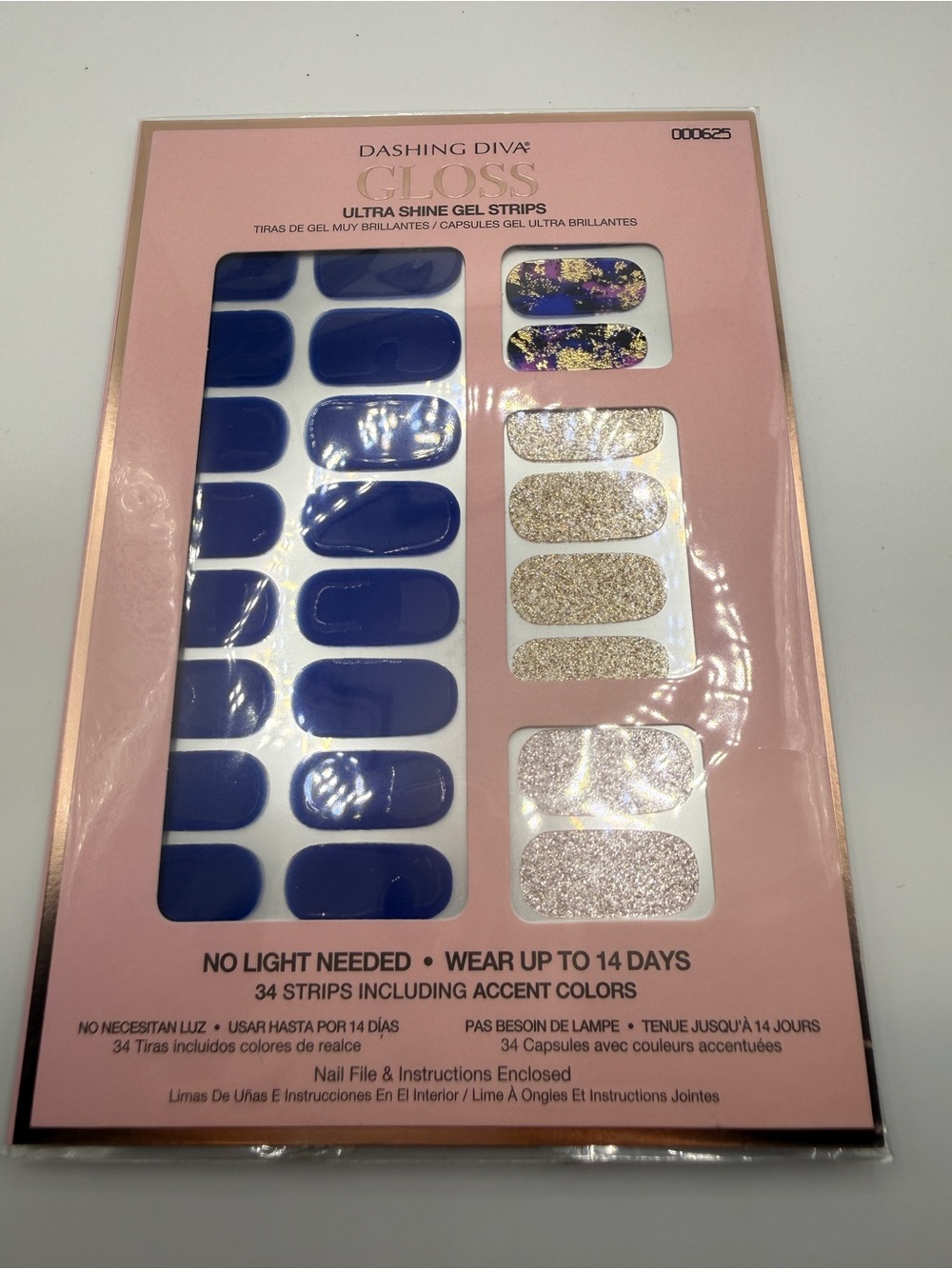 Dashing Diva Gloss Ultra Shine Gel Strips - Navy Blue & Gold Accent